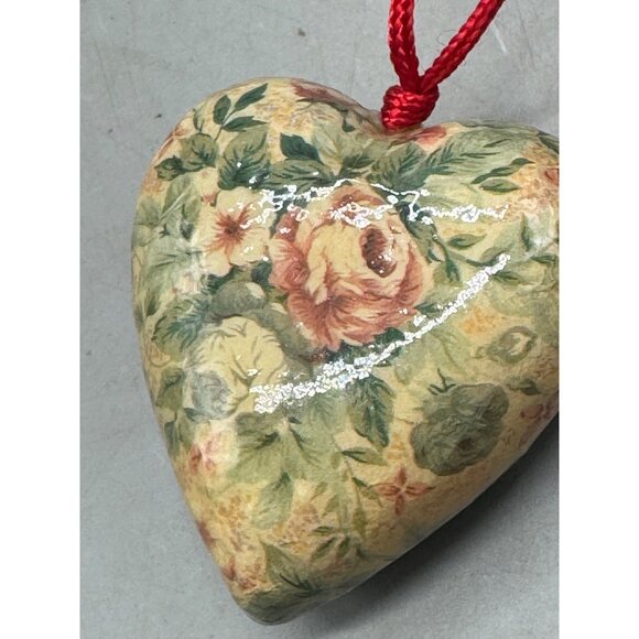 Heart-Shaped Floral Hanging Ornament Red String 3" Used READ - Picture 3 of 4